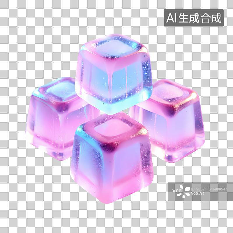【AI数字艺术】3D渲染，炫彩粉色渐变色透明镭射立方体，软糖，糖果，图形图标，免抠素材图片素材