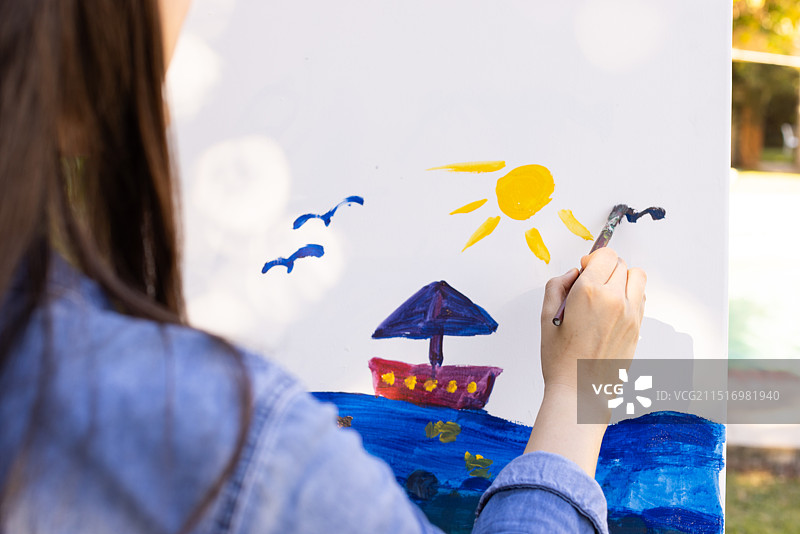 户外油画：创作彩色海景图片素材