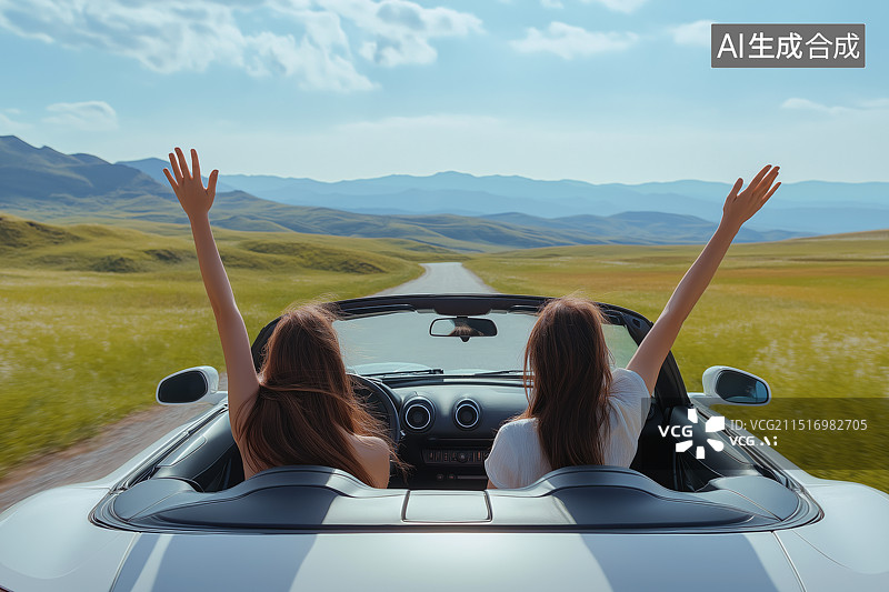 【AI数字艺术】开着敞篷车自驾游的美女图片素材