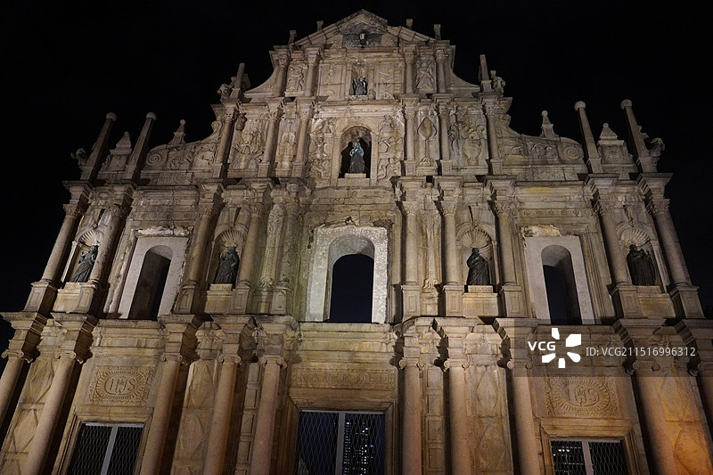 夜晚的澳门大三巴图片素材