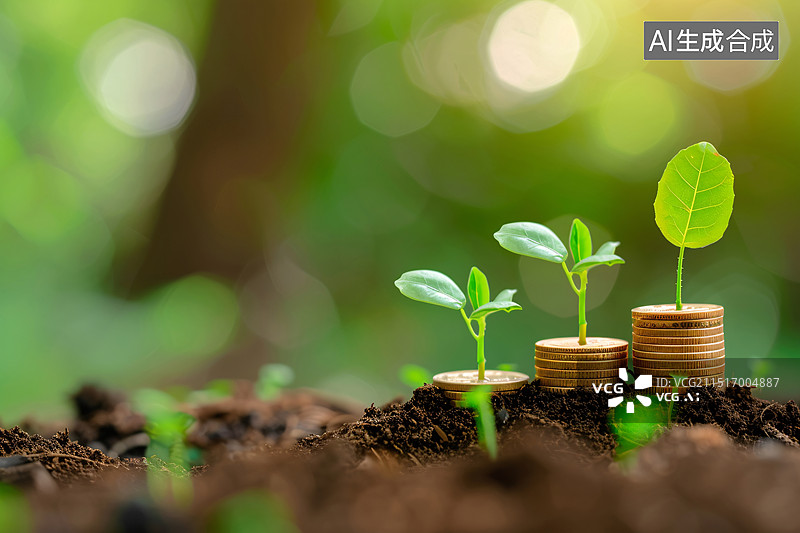 【AI数字艺术】金币上生长的种子插图金融投资商业概念背景金币上生长的种子插图金融投资商业概念背景金币上生长的种子插图图片素材