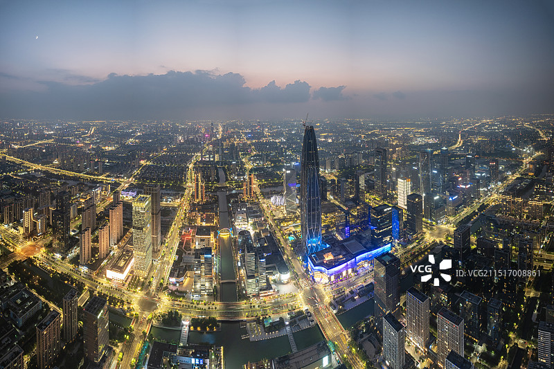 浙江宁波东部新城黄昏日落夜景 宁波中心图片素材