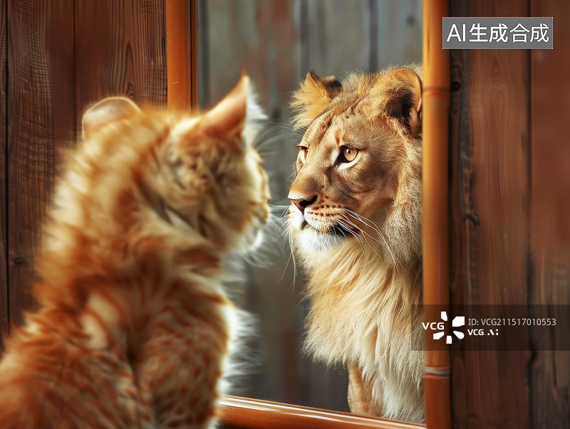 【AI数字艺术】小猫照镜子里面是狮子图片素材