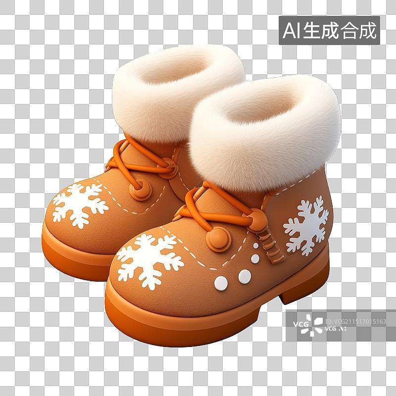 【AI数字艺术】一双有雪花图案的雪地靴图片素材