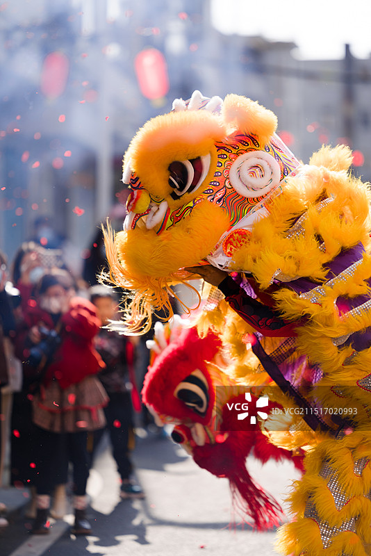 节日期间表演舞狮特写图片素材