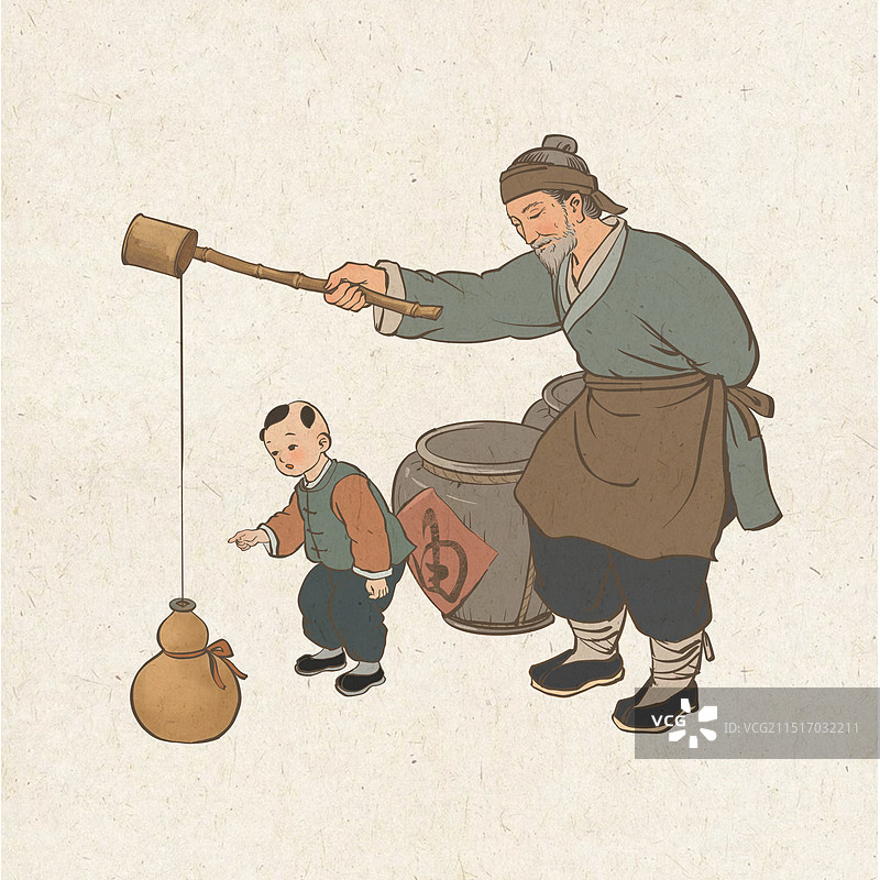 卖油翁寓言故事插画图片素材