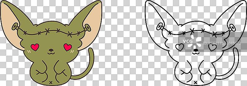 万圣节可爱斯芬克斯猫填色页图片素材