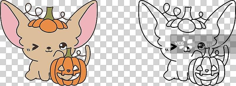 用于着色的卡通万圣节斯芬克斯猫剪贴画图片素材