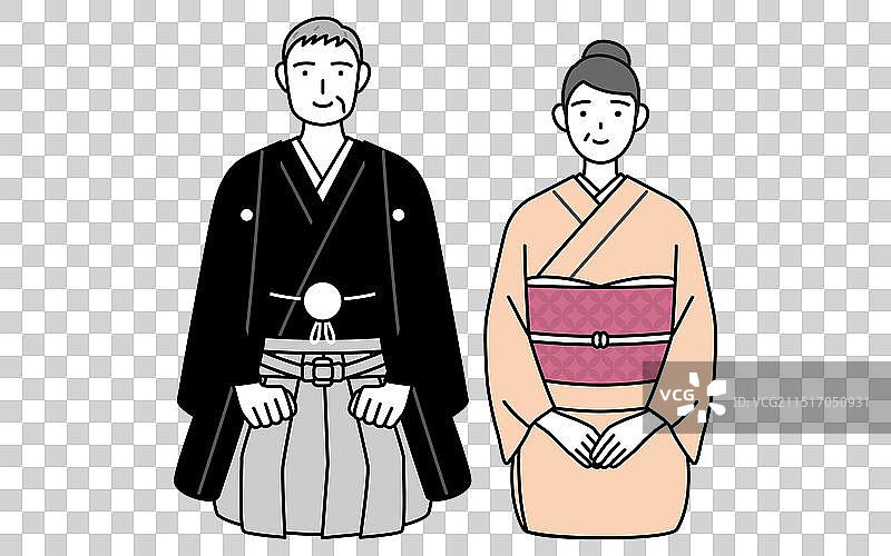 身穿和服的老年夫妇迎接新年图片素材