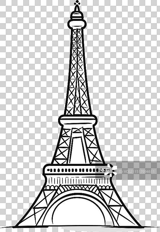 手绘漫画埃菲尔铁塔图片素材