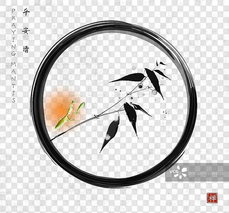 蓝色螳螂水墨画图片素材