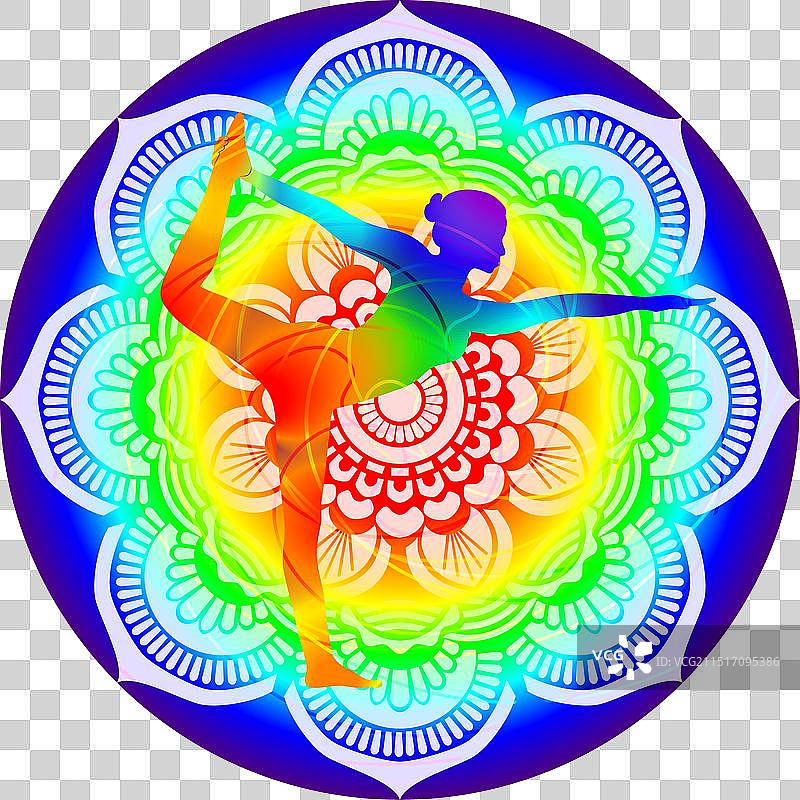 彩色剪影：瑜伽站立拉弓式图片素材