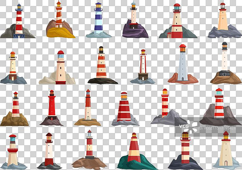 悬崖灯塔图标卡通合集图片素材