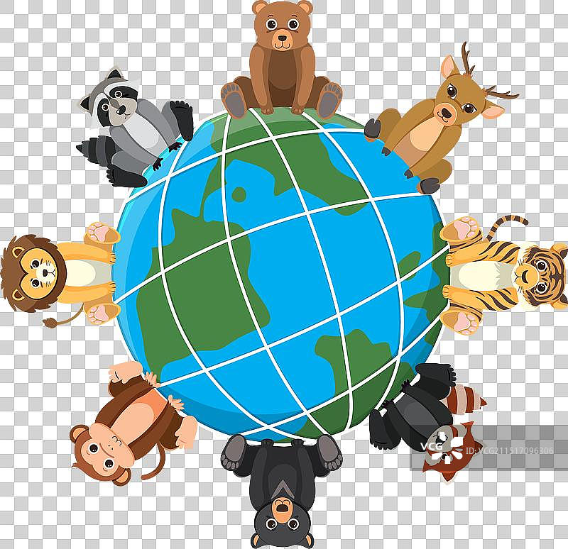 坐在地球图标上的野生动物图片素材