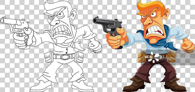 愤怒的牛仔持枪卡通人物图片素材