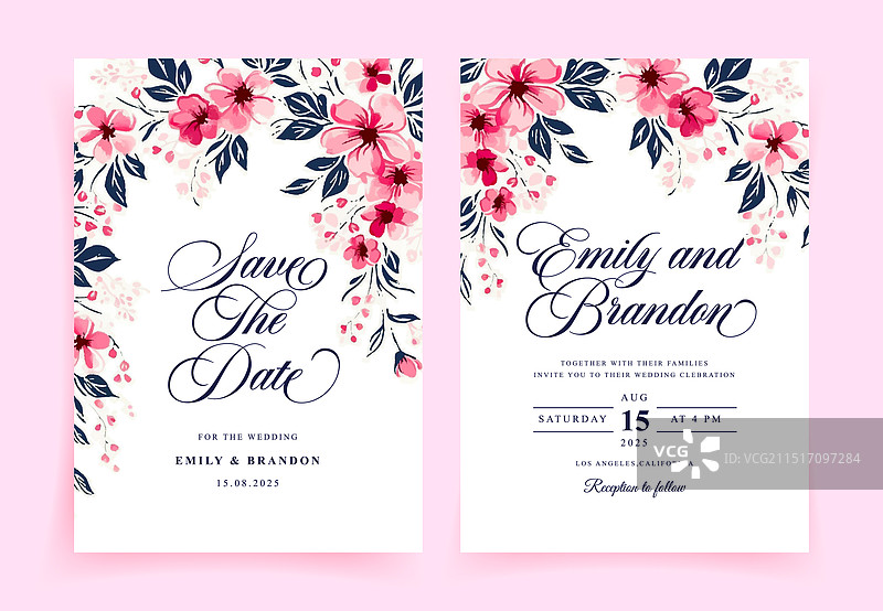 带鲜花的婚礼请柬卡片模板图片素材