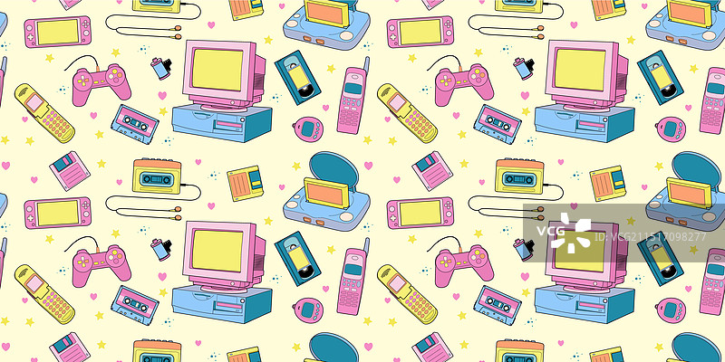 Y2K设备手绘游戏无缝图案图片素材