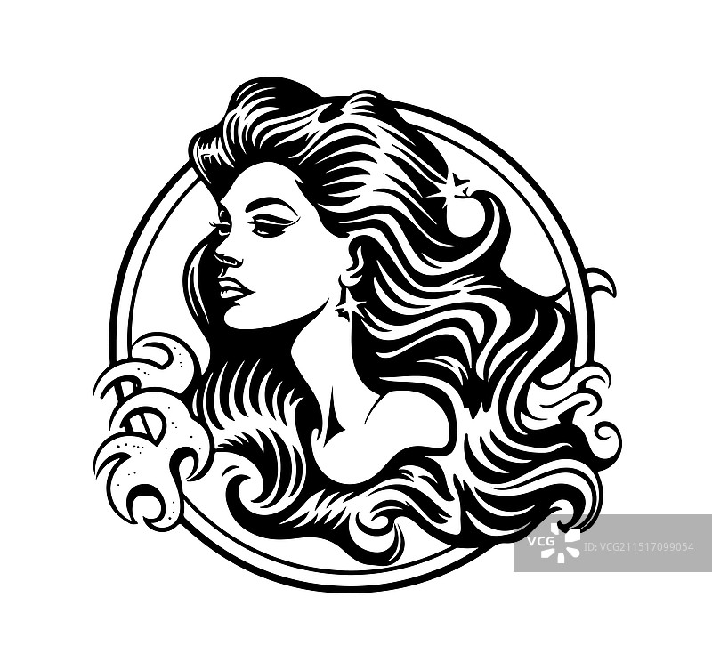 海浪标志素描中的女孩图片素材