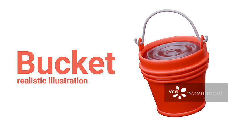 装满水的鲜红色金属消防桶图片素材