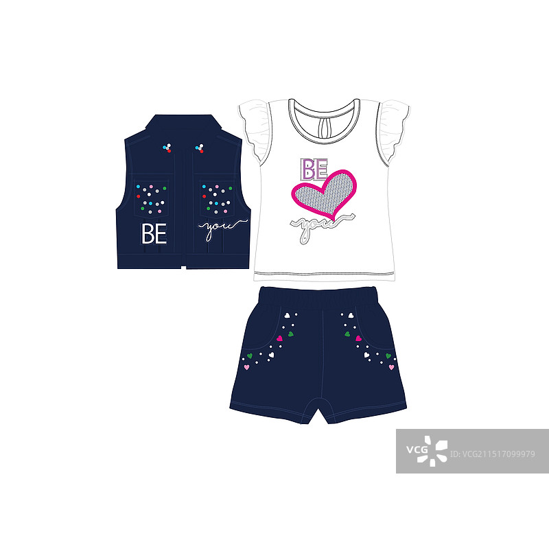 女孩夹克与T恤短裤艺术图片素材