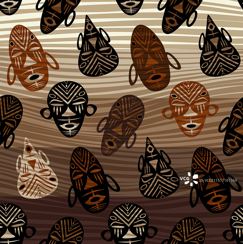 非洲部落面具民族风无缝背景图片素材