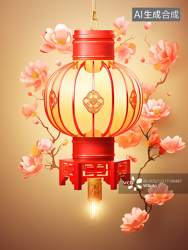 【AI数字艺术】暖色背景下的国潮风格元宵节花灯海报图片素材