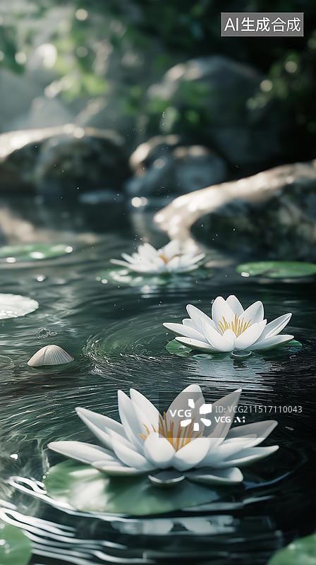 【AI数字艺术】清新植物花卉背景——水中的睡莲图片素材