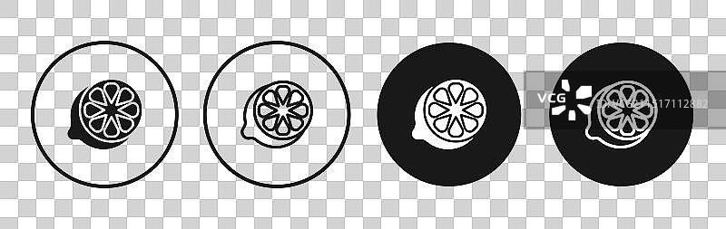 黑色填充和轮廓风格的柑橘图标集图片素材