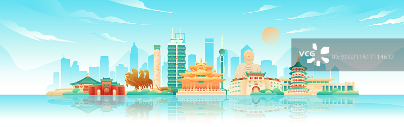 国风洛阳城市地标建筑矢量插画图片素材