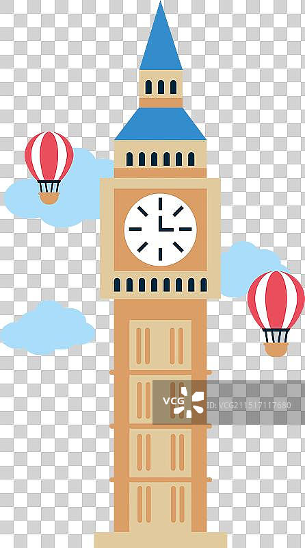伦敦威斯敏斯特大本钟与热气球图片素材