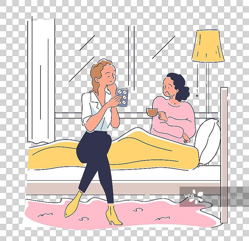 母亲关心生病的女儿图片素材