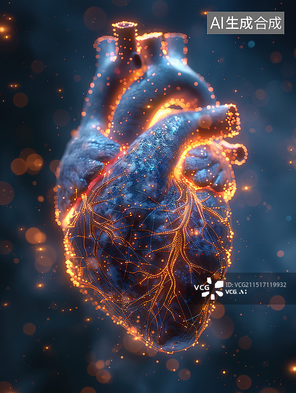 【AI数字艺术】蓝色抽象人类心脏图片素材