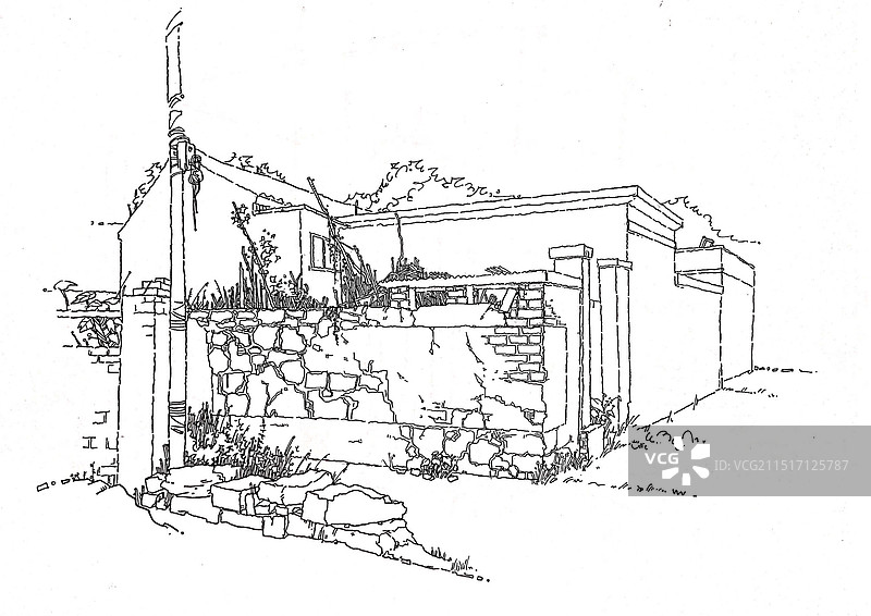 写生手绘---《乡下小屋2》图片素材