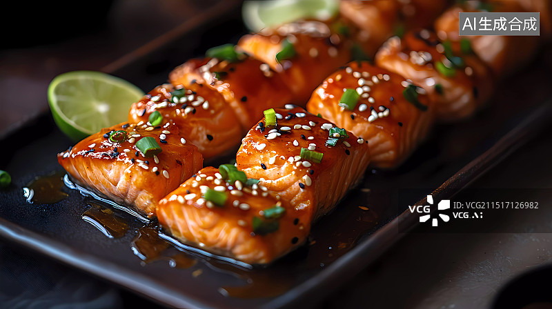 【AI数字艺术】美味烤三文鱼图片素材