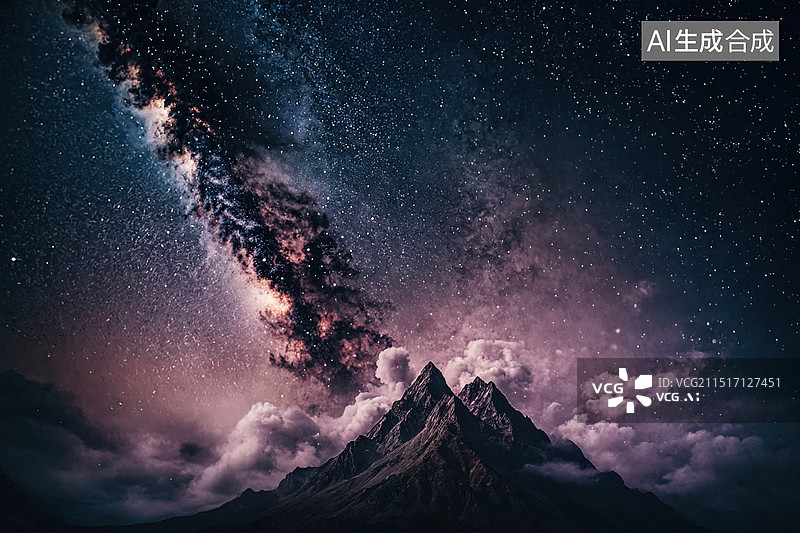 【AI数字艺术】星空下的雄峰图片素材