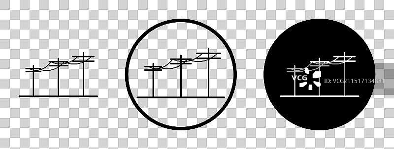 电线杆图标集黑色填充和轮廓图片素材