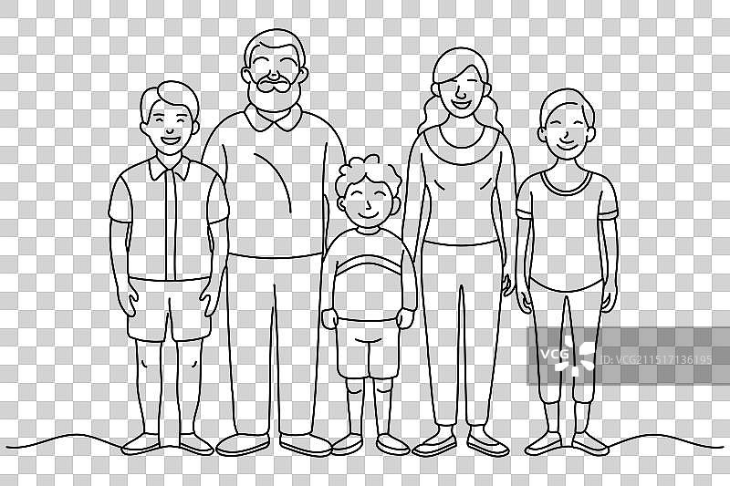 快乐的大家庭站在一起的扁平奶奶形象图片素材