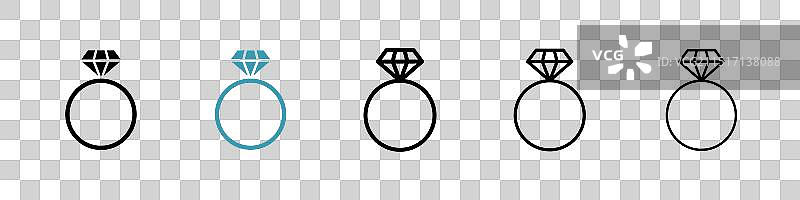 钻石戒指图标集黑色填充和轮廓图片素材