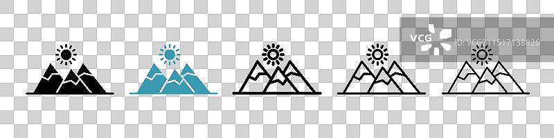 黑色填充和轮廓山峰图标集图片素材