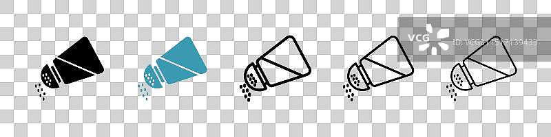 黑色填充和轮廓盐罐图标集图片素材