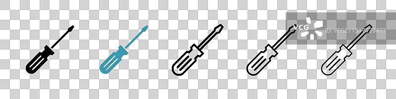 黑色填充和轮廓的螺丝刀图标集图片素材