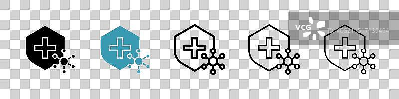 盾牌病毒线条图标集图片素材