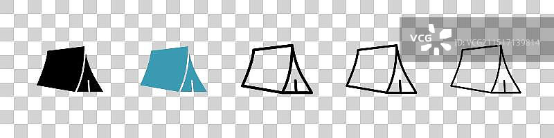 黑色填充和轮廓风格的帐篷图标集图片素材