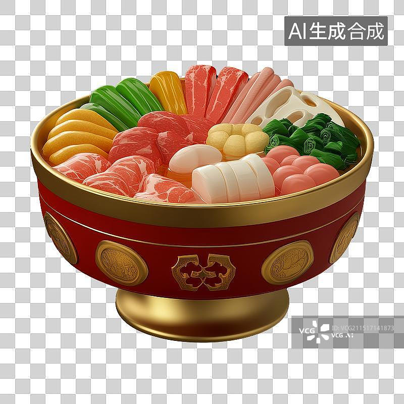 【AI数字艺术】透明背景的中国传统铜火锅图片素材