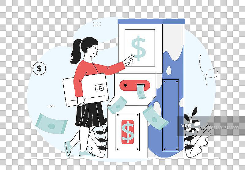 女人和年轻女孩在银行终端机旁图片素材