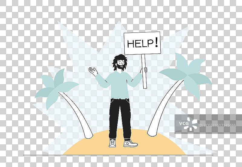 站在荒岛上的年轻男子图片素材