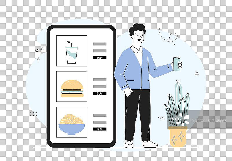 年轻男子用智能手机在线订餐图片素材