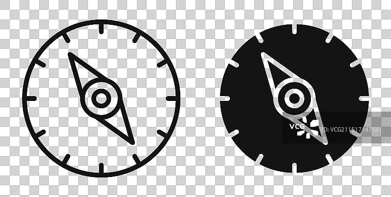 黑色填充和轮廓风格的指南针图标集图片素材