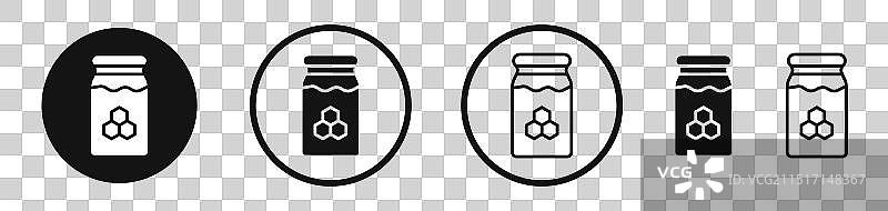 黑色填充和轮廓蜂蜜罐图标集图片素材