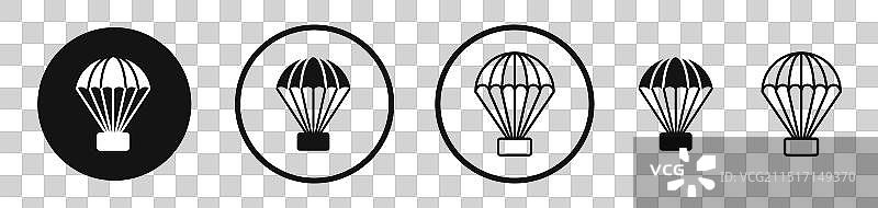 黑色填充与轮廓滑翔伞图标集图片素材